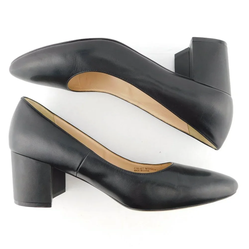 COLE HAAN Black Leather Block Heel Pumps 11